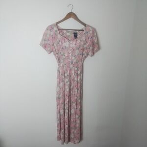 Vintage Erika Floral Dress Womens Small Short Sleeve Cottage Country Prairie 90s